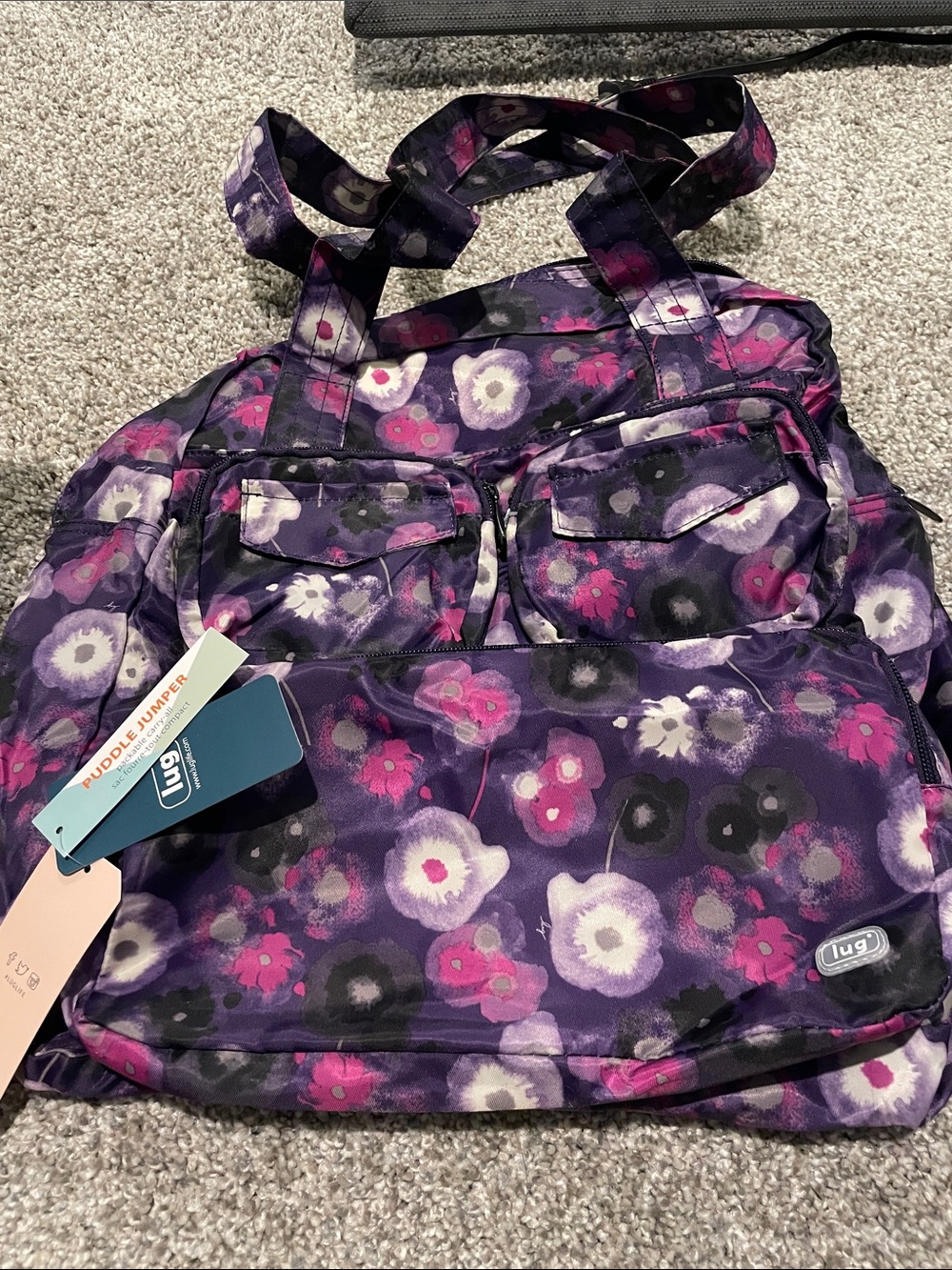 lug Purple Floral Garden Tote with Pink Accents